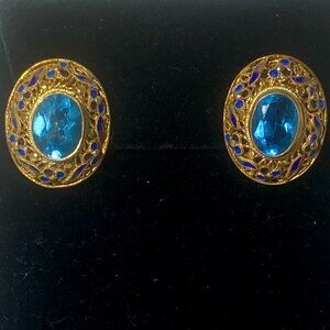 Barbara Garwood Blue Topaz Earrings 24KT Gold Over Sterling Collectable Mongolia